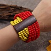 Ethnic Style Cross Wood Round Beaded Stretch Bracelets for Men Women FS-WG3B194-04-2