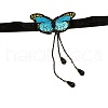 Gothic Alloy Rhinestone Black Lace Blue Butterfly Choker Necklaces for Women FS-WG02494-03-2