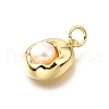 Brass Pave Natural Pearl Oval Charms KK-V011-45A-G-2