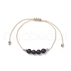 3Pcs 3 Style Natural Obsidian Braided Bead Bracelets Set BJEW-JB09334-03-3