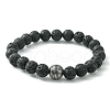 Natural Lava Rock & 316 Surgical Stainless Steel Round Beaded Stretch Bracelet BJEW-JB09440-1