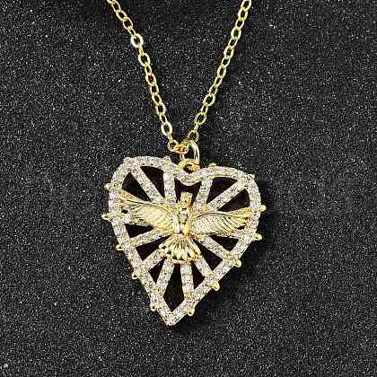 Brass Micro Pave Clear Cubic Zirconia Bird Heart Pendant Necklaces for Women NJEW-D311-01A-G-1