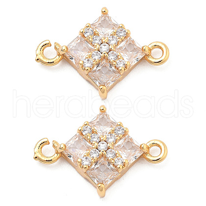 Brass Clear Cubic Zirconia Connector Charms KK-G516-07G-1