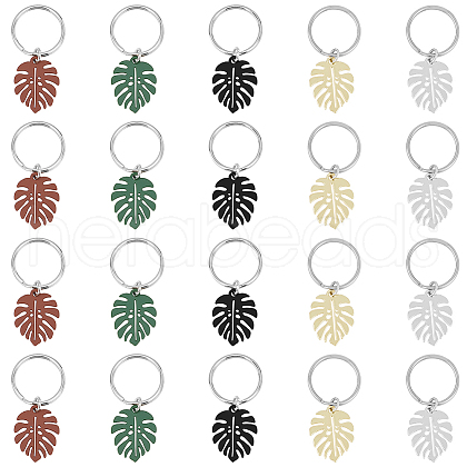 SUPERFINDINGS 4 Sets Monstera Leaf Alloy Pendant Keychain KEYC-FH0001-40-1