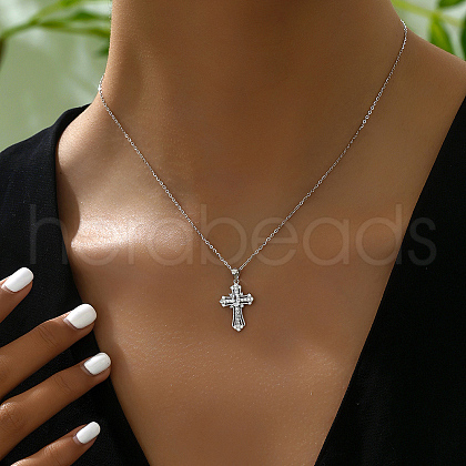 Minimalist 925 Sterling Silver Pave Clear Cubic Zirconia Cross Pendant Necklaces for Women HG0576-1
