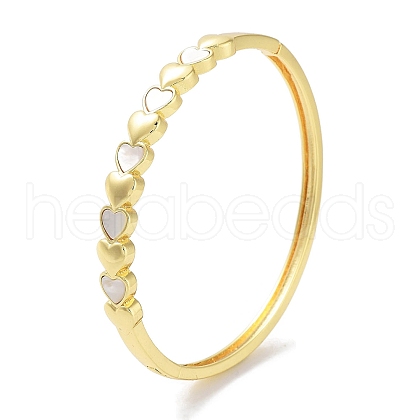 Brass Pave Shell Hinged Bangles for Women BJEW-Z061-11B-1