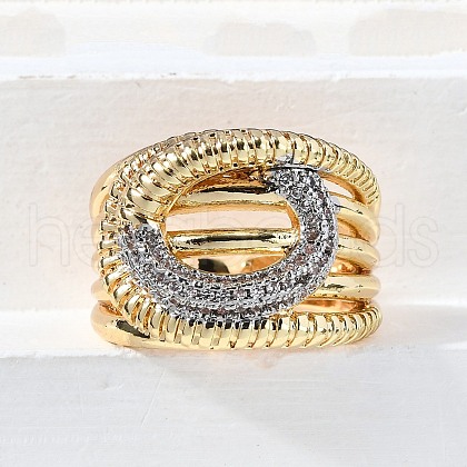 Brass Micro Pave Cubic Zirconia Adjustable Cuff Open Rings RJEW-D313-15PG-1