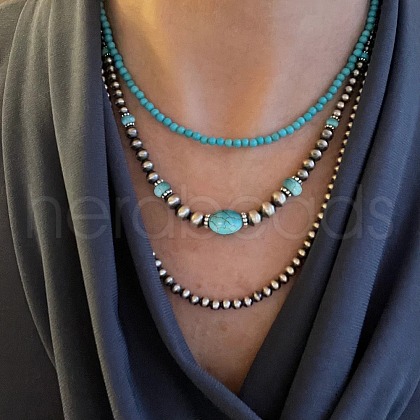 3Pcs Synthesis Turquoise & Acrylic Beaded 3 Layer Necklace Sets FS-WGF91B6-02-1