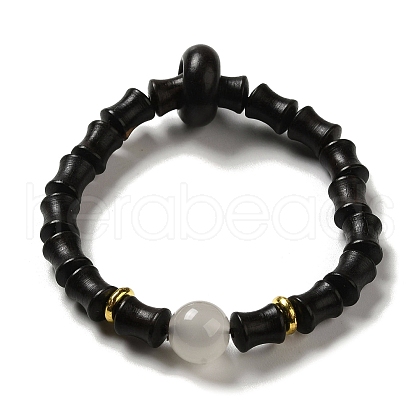 Wood Bamboo Joint Beaded Stretch Bracelet BJEW-B080-13A-1