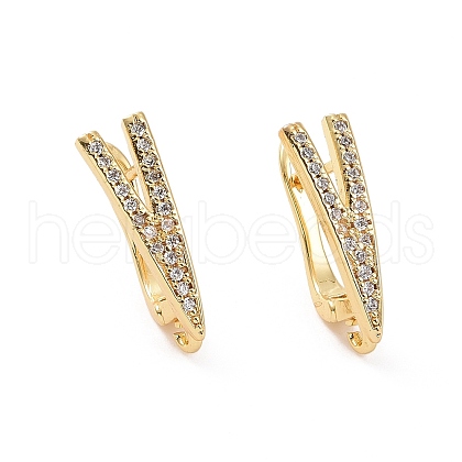 Brass Micro Pave Clear Cubic Zirconia Hoop Earring Findings with Latch Back Closure KK-D086-09G-1