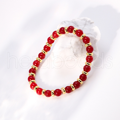 Mother's Day Natural Red Malaysia Jade Round Beads Stretch Bracelets for Women GC5847-1