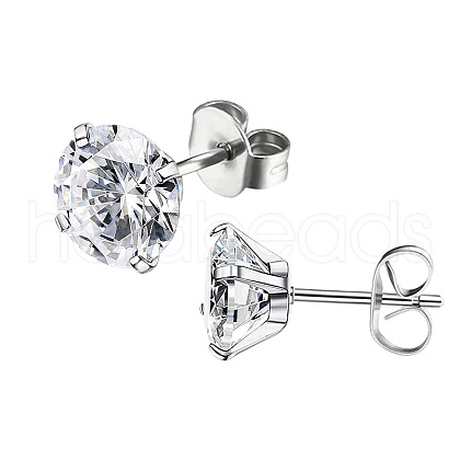 Stainless Steel Micro Pave Clear Cubic Zirconia Stud Earrings PW-WG005C9-05-1