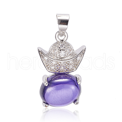 Brass Cubic Zirconia Pendants ZIRC-P054-15B-1