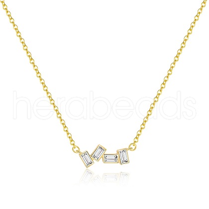 4 Rectangle 925 Sterling Silver Pave Clear Cubic Zirconia Pendant Necklaces for Women FS-WG3C91C-01-1