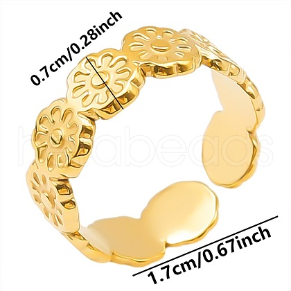 Geometric Flower Pattern 304 Stainless Steel Open Cuff Ring for Unisex HM6803-2-1