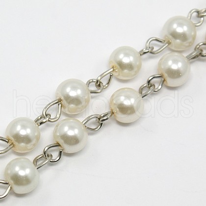 Handmade Glass Pearl Beaded Chains for Necklaces/Bracelets Making AJEW-PH00633-02-1