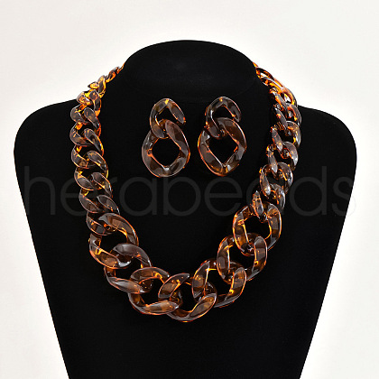 Alloy & CCB Plastic Curb Chain Necklace & Stud Dangle Earrings Sets FS-WG734CE-04-1