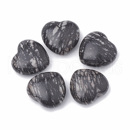 Natural Black Silk Stone/Netstone Heart Love Stones G-S330-13B-1