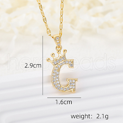 Brass Micro Pave Clear Cubic Zirconia Crown Initial Pendant Necklaces FS-WGD727C-07-1