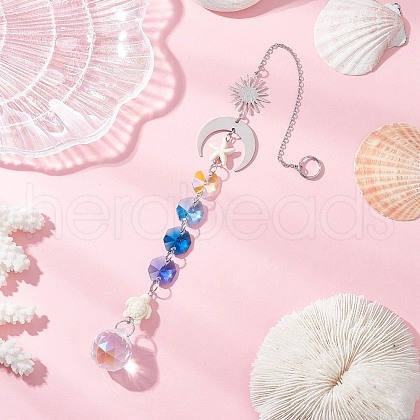 Glass Round & Octagonal Beads Hanging Suncatchers HJEW-JM03444-1