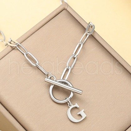 Stainless Steel Paperclip Chain Initial Necklaces with OT Clasps WGD6039-07-1