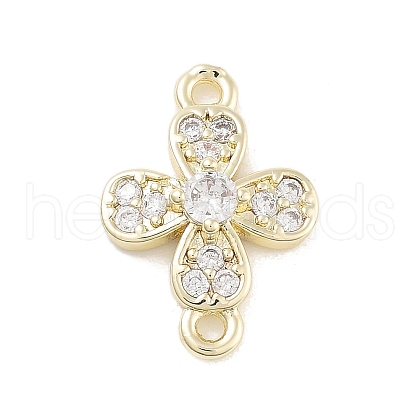 Brass Pave Clear Cubic Zirconia Flower Links Connector Charms KK-Z061-02G-02-1