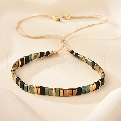 Vintage Ethnic Style Glass Tila Beaded Handmade Slider Bracelets for Women ZN9527-1-1