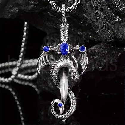 Alloy & 201 Stainless Steel & Rhinestone Dinosaur Wrapped Sword Pendant Necklaces for Men FS-WGFE8C1-06-1