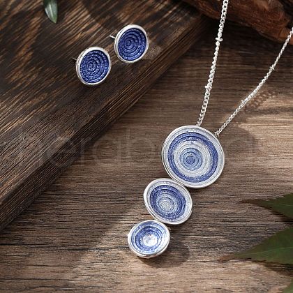 Flat Round Alloy Enamel Pendant Necklaces & Stud Earrings Sets FS-WG2580F-02-1