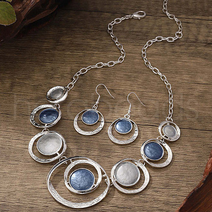 Ring with Flat Round Zinc Alloy Enamel Pendant Necklace & Dangle Earrings Sets FS-WG699A4-04-1