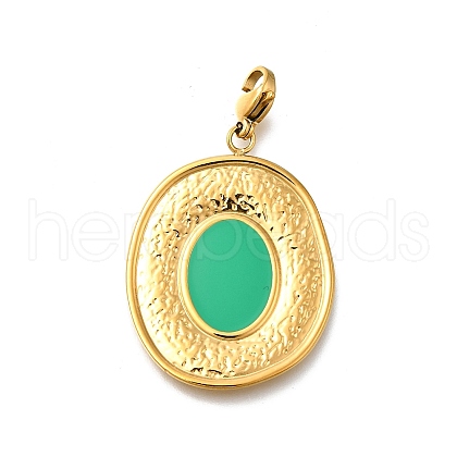Oval 304 Stainless Steel Enamel Pendant Decorations STAS-R159-47G-02-1