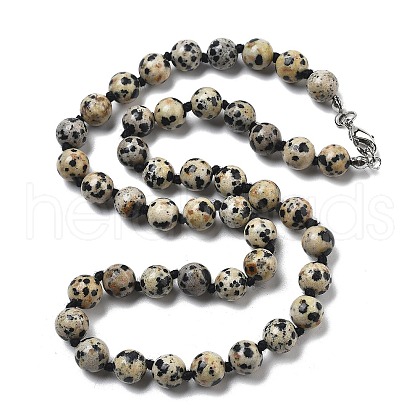 8.5mm Round Natural Dalmatian Jasper Beaded Necklaces NJEW-F327-02A-02-1