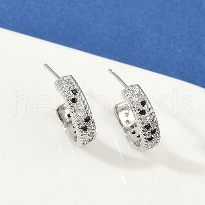 C-Shaped Brass Micro Pave Cubic Zirconia Stud Earrings for Women EJEW-G428-21P-02-1