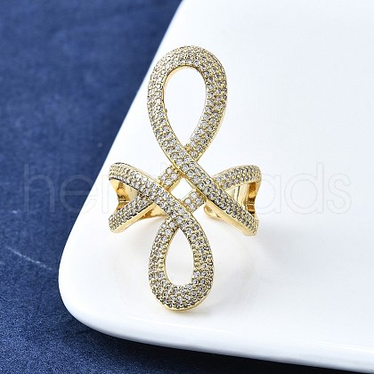 Brass Micro Pave Clear Cubic Zirconia Open Cuff Rings RJEW-F179-02G-1