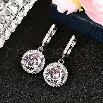 925 Sterling Silver Pave Cubic Zirconia Flat Round Hoop Earrings EJEW-C150-01C-02-1