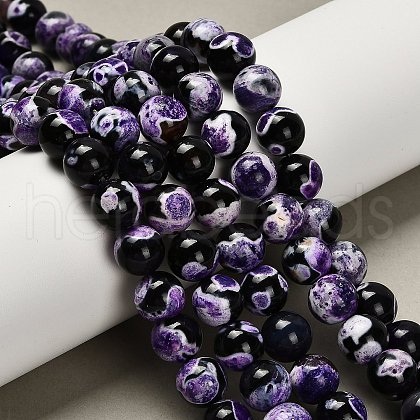 Dyed Natural Fire Crackle Agate Beads Strands G-G203-10E-10mm-1