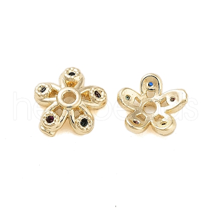 Flower Brass Cubic Zirconia Bead Caps KK-A379-17-1