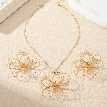 Hollow Flower Alloy Pendant Necklaces & Dangle Earrings Sets FS-WG212DE-01-1
