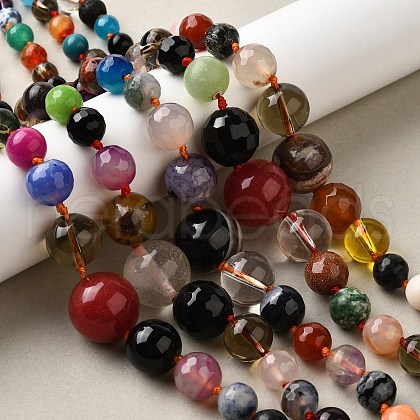 Natural Mixed Stone & Glass Round Beads Strands G-C188-01-1