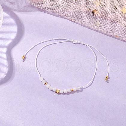 Natural Round Moonstone Beads Braided Bead Bracelets for Women BJEW-JB11655-02-1