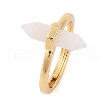 Double Pointed Hexagonal Prism Natural Moonstone Adjustable Rings for Women RJEW-G327-01G-02-1