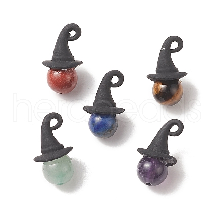 Halloween Theme Natural Mixed Stone Round Pendants PALLOY-JF02031-1