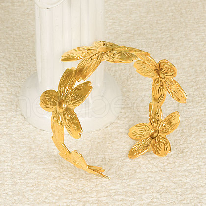 European and American Style Flower 304 Stainless Steel  Cuff Bangles for Women RD8842-2-1