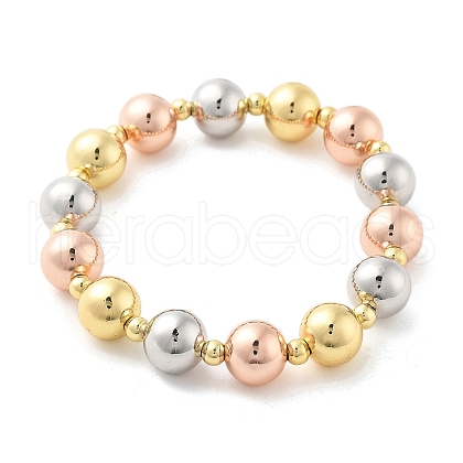 Brass Round Beaded Stretch Bracelets for Women BJEW-S159-01A-1