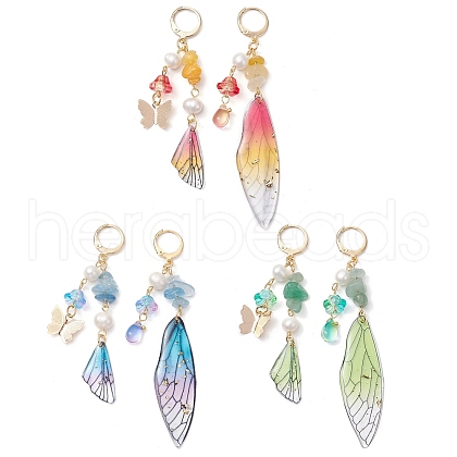 Natural Green Aventurine & Aquamarine & Topaz Jade Leverback Earrings EJEW-TA00591-1