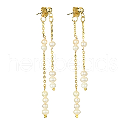 Mother's Day Jewellery Natural Pearl Beaded Tassel Dangle Stud Earrings EJEW-JE05514-01-1