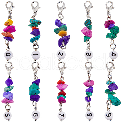 SUNNYCLUE 20Pcs Number 0~9 Synthetic Turquoise Chip & Acrylic Beaded Locking Stitch Markers HJEW-SC0001-54-1