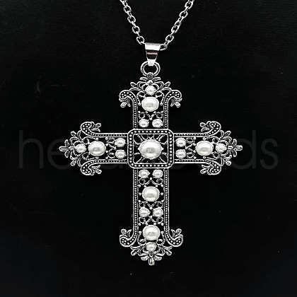Alloy Pave White Imitation Pearl Pendant Necklaces VC9370-4-1