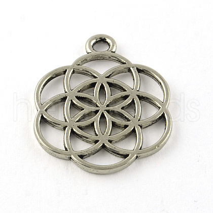 Tibetan Style Flower Alloy Pendants TIBEP-R345-38AS-NR-1