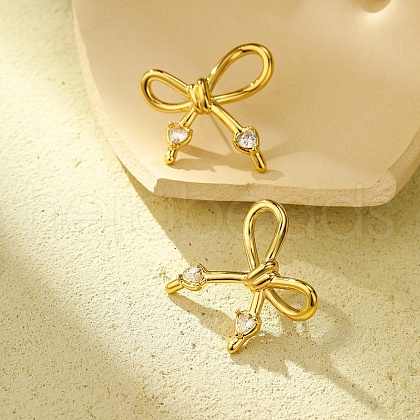 304 Stainless Steel Micro Pave Clear Cubic Zirconia Stud Earrings for Women EJEW-U023-05G-1